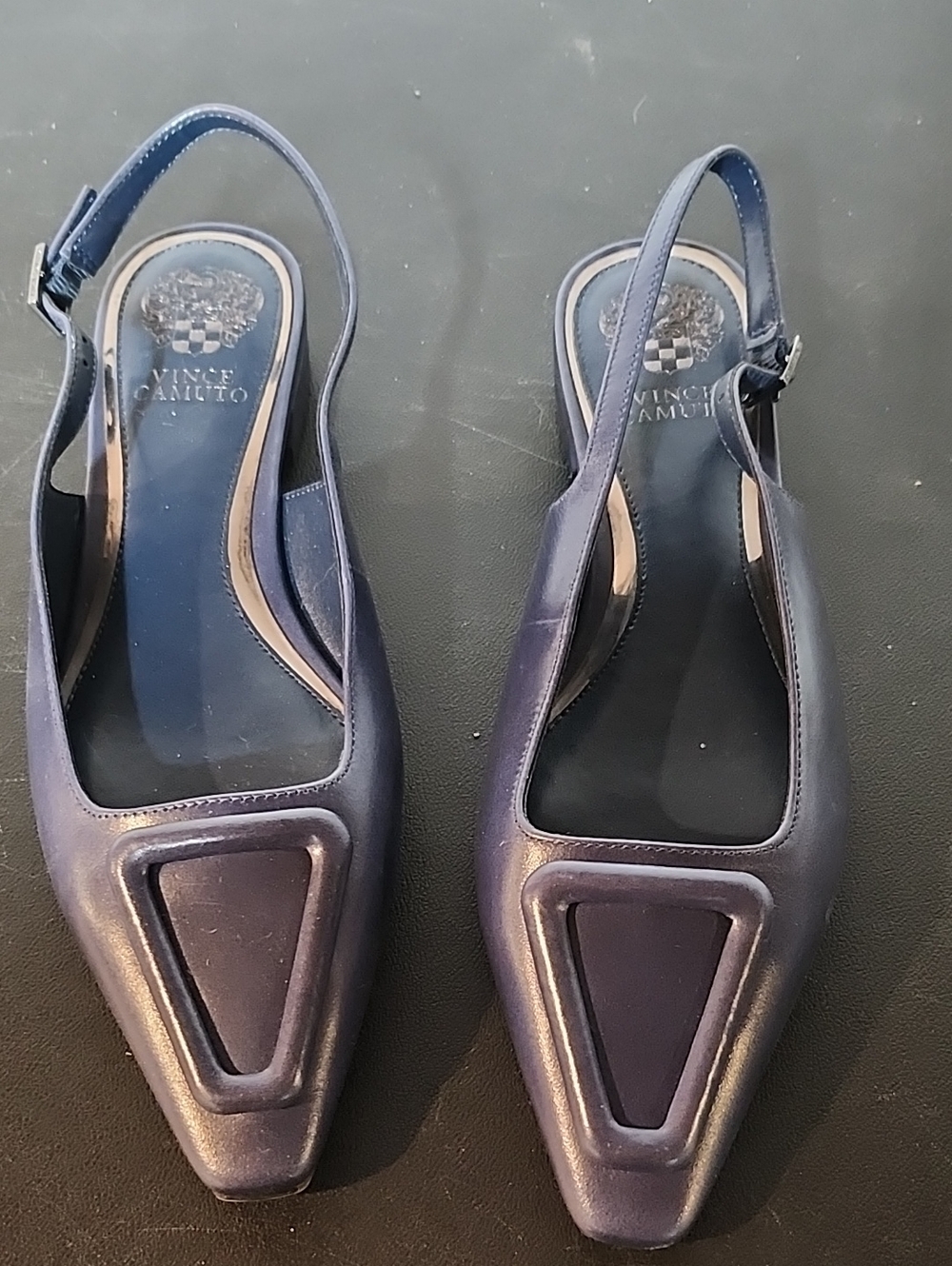 Vince Camuto Navy Savy Slingback Flats With Atlas Heel Protectors